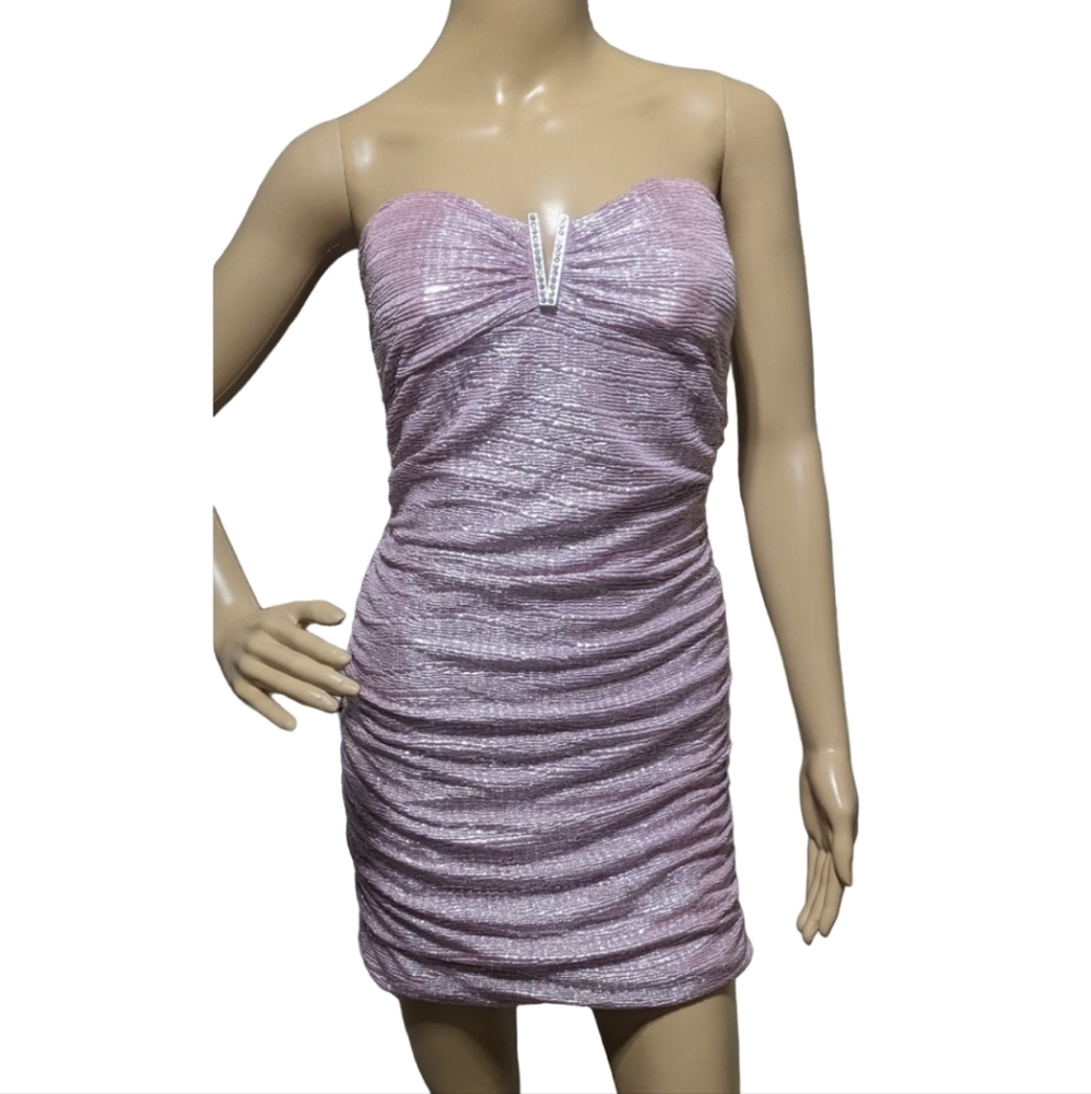 Women's Deb Pink Sparkle Ruched Strapless Formal Dress